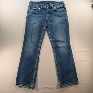 Silver Jeans Co Suki Capri Women’s Size W29 Blue Embroidered Stitching Denim‎